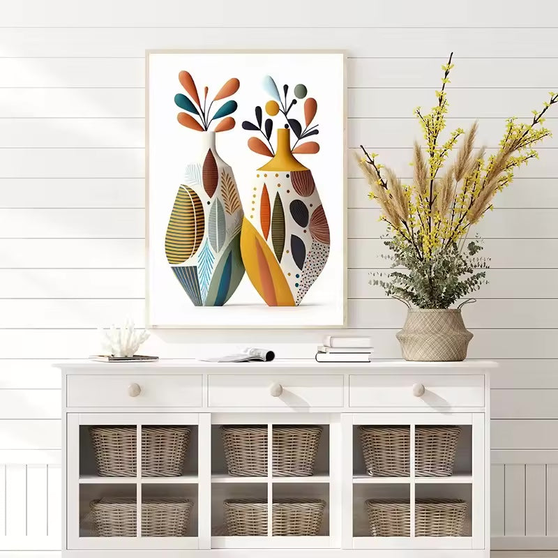Mid Century Modern Scandi Style Vases Posters and Prints Canvas Printing Wall Art Picture for Dining Room Home Decora Gifts