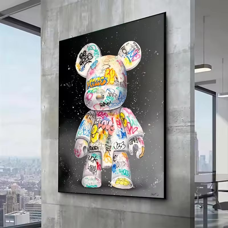 Cartoon Cute Bear Graffiti Canvas Painting Cartoon Character Pop Art Poster Street Wall Art Picture Kawaii Room Decoration